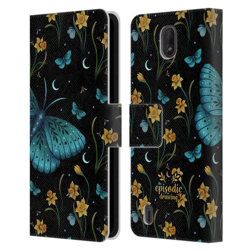 Episodic Drawing Moth Patterns Daffodil Flowers Leather Book Wallet Case Cover For Nokia C01 Plus/C1 2nd Edition