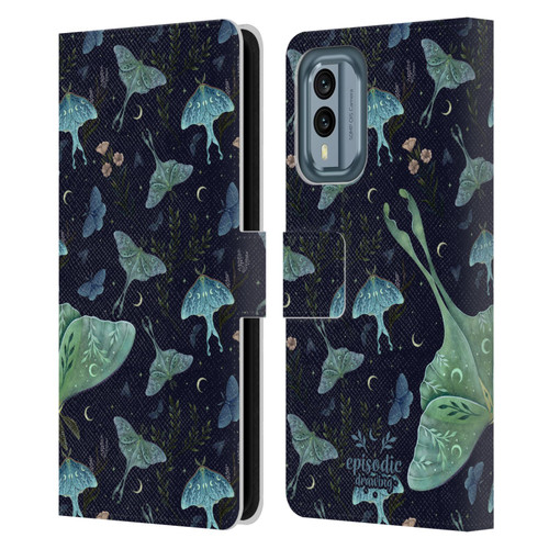 Episodic Drawing Moth Patterns Green Leather Book Wallet Case Cover For Nokia X30