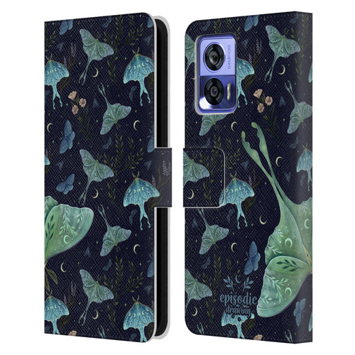 Episodic Drawing Moth Patterns Green Leather Book Wallet Case Cover For Motorola Edge 30 Neo 5G