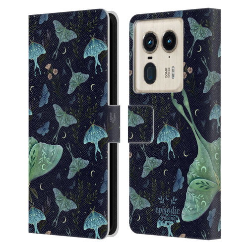 Episodic Drawing Moth Patterns Green Leather Book Wallet Case Cover For Motorola Edge 50 Ultra/X50 Ultra