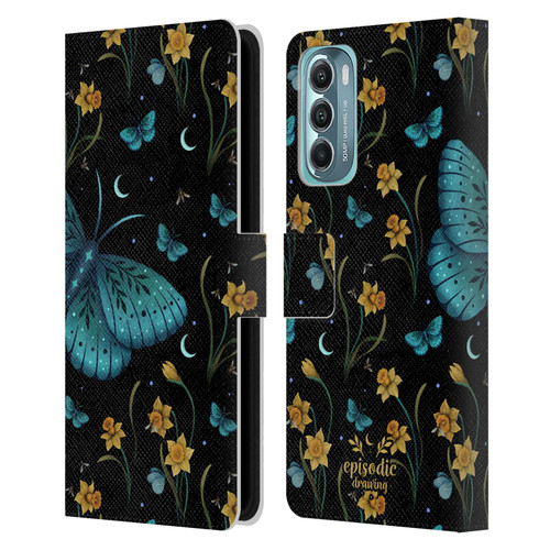 Episodic Drawing Moth Patterns Daffodil Flowers Leather Book Wallet Case Cover For Motorola Moto G Stylus 5G (2022)