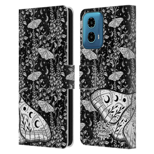 Episodic Drawing Moth Patterns White Leather Book Wallet Case Cover For Motorola Moto G34 5G
