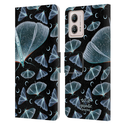 Episodic Drawing Moth Patterns Translucent Leather Book Wallet Case Cover For Motorola Moto G53 5G