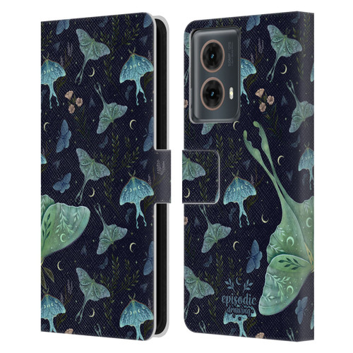 Episodic Drawing Moth Patterns Green Leather Book Wallet Case Cover For Motorola Moto G85