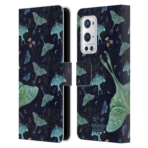 Episodic Drawing Moth Patterns Green Leather Book Wallet Case Cover For OnePlus 9 Pro