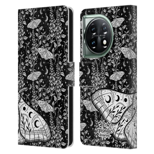 Episodic Drawing Moth Patterns White Leather Book Wallet Case Cover For OnePlus 11 5G