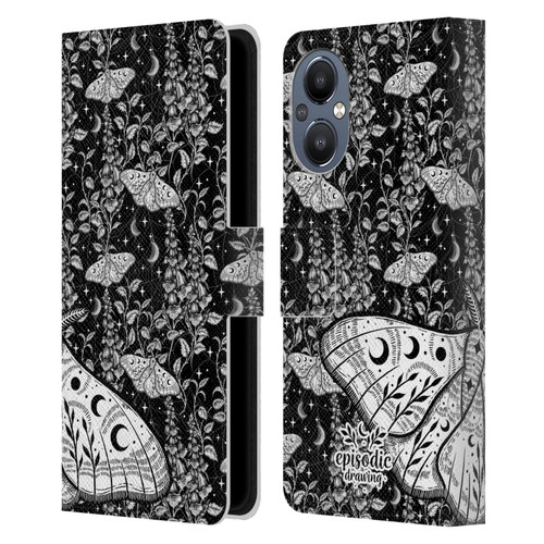 Episodic Drawing Moth Patterns White Leather Book Wallet Case Cover For OnePlus Nord N20 5G