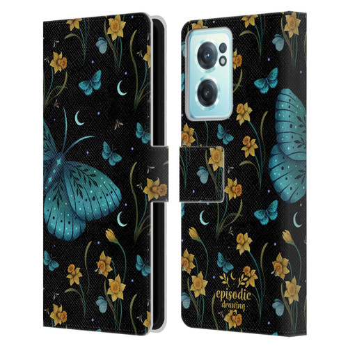 Episodic Drawing Moth Patterns Daffodil Flowers Leather Book Wallet Case Cover For OnePlus Nord CE 2 5G