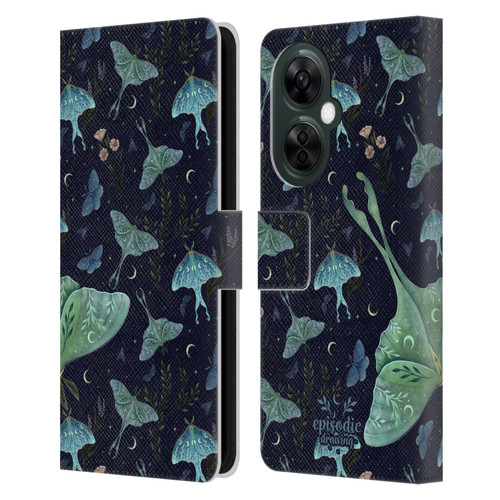 Episodic Drawing Moth Patterns Green Leather Book Wallet Case Cover For OnePlus Nord CE 3 Lite 5G