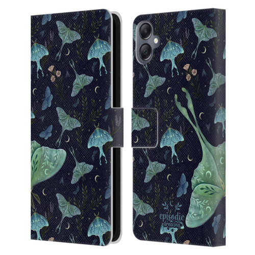 Episodic Drawing Moth Patterns Green Leather Book Wallet Case Cover For Samsung Galaxy A05