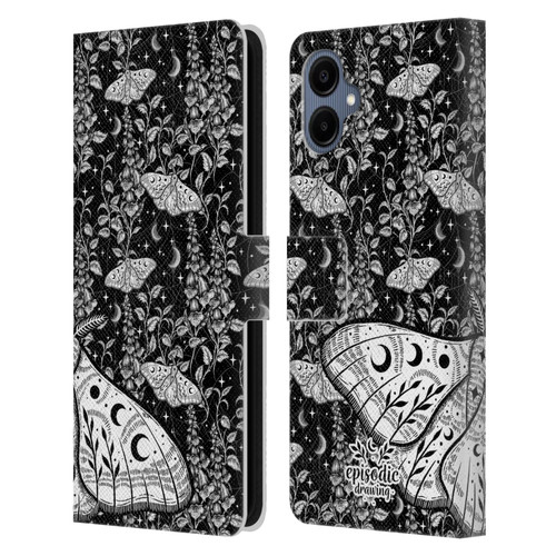 Episodic Drawing Moth Patterns White Leather Book Wallet Case Cover For Samsung Galaxy A06 4G