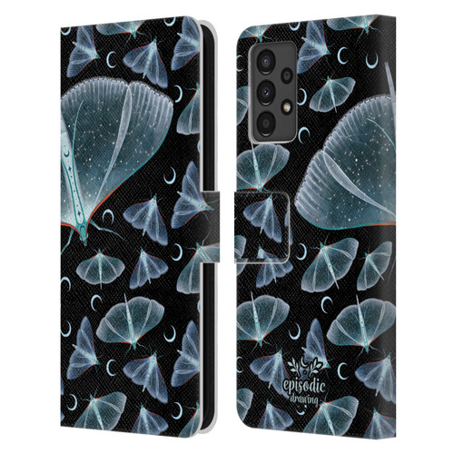 Episodic Drawing Moth Patterns Translucent Leather Book Wallet Case Cover For Samsung Galaxy A13 (2022)