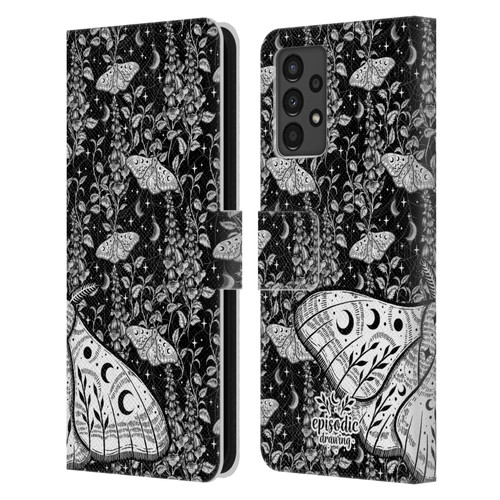 Episodic Drawing Moth Patterns White Leather Book Wallet Case Cover For Samsung Galaxy A13 (2022)