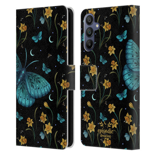 Episodic Drawing Moth Patterns Daffodil Flowers Leather Book Wallet Case Cover For Samsung Galaxy A15