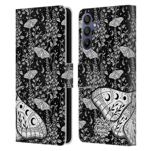 Episodic Drawing Moth Patterns White Leather Book Wallet Case Cover For Samsung Galaxy A15