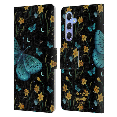 Episodic Drawing Moth Patterns Daffodil Flowers Leather Book Wallet Case Cover For Samsung Galaxy A34 5G