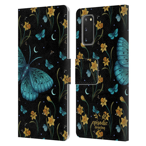 Episodic Drawing Moth Patterns Daffodil Flowers Leather Book Wallet Case Cover For Samsung Galaxy S20 / S20 5G
