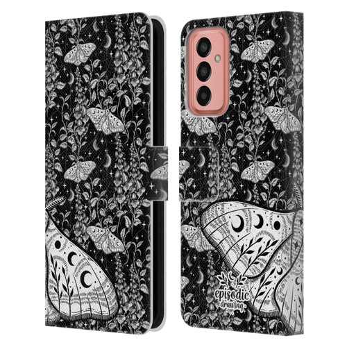 Episodic Drawing Moth Patterns White Leather Book Wallet Case Cover For Samsung Galaxy M13 (2022)