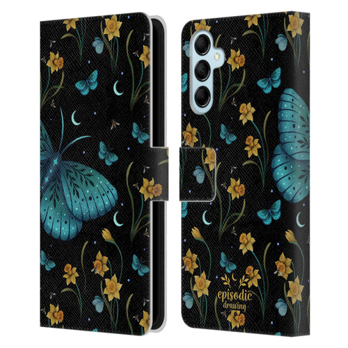Episodic Drawing Moth Patterns Daffodil Flowers Leather Book Wallet Case Cover For Samsung Galaxy M14 5G