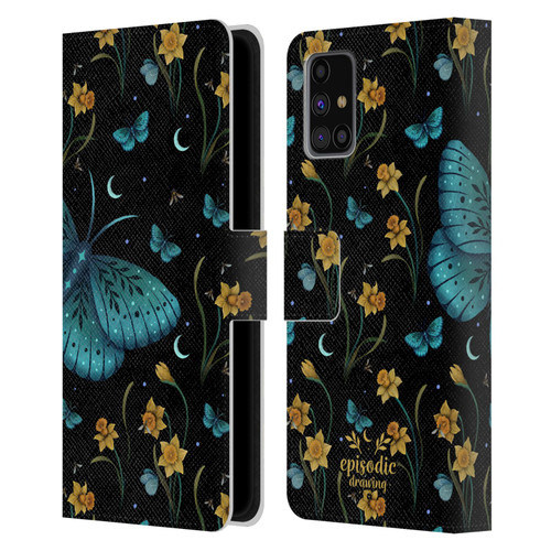 Episodic Drawing Moth Patterns Daffodil Flowers Leather Book Wallet Case Cover For Samsung Galaxy M31s (2020)