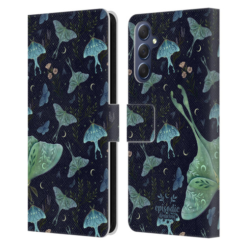 Episodic Drawing Moth Patterns Green Leather Book Wallet Case Cover For Samsung Galaxy M54 5G