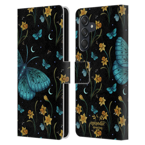Episodic Drawing Moth Patterns Daffodil Flowers Leather Book Wallet Case Cover For Samsung Galaxy M55 5G