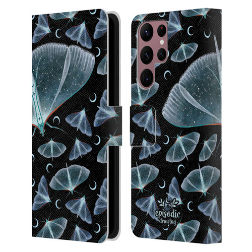Episodic Drawing Moth Patterns Translucent Leather Book Wallet Case Cover For Samsung Galaxy S22 Ultra 5G