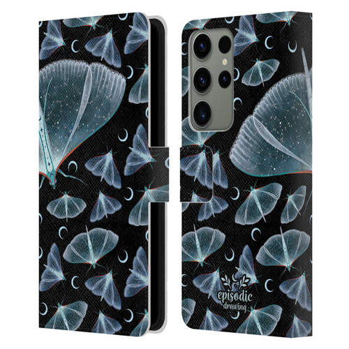 Episodic Drawing Moth Patterns Translucent Leather Book Wallet Case Cover For Samsung Galaxy S23 Ultra 5G