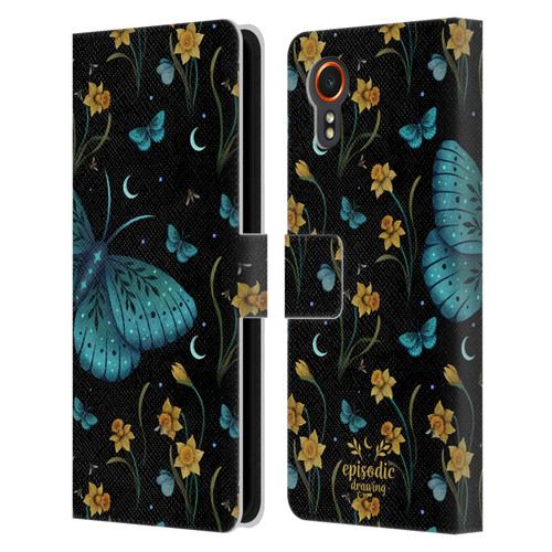 Episodic Drawing Moth Patterns Daffodil Flowers Leather Book Wallet Case Cover For Samsung Galaxy Xcover7 5G