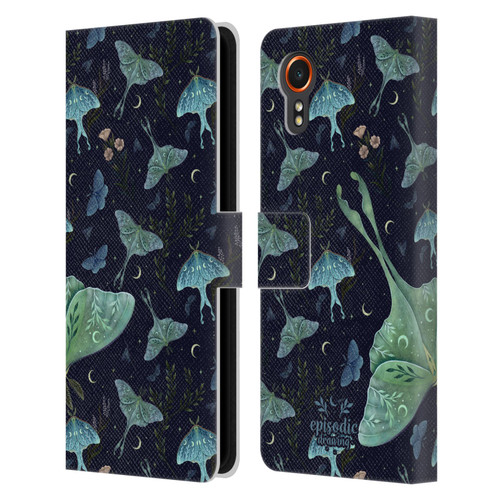 Episodic Drawing Moth Patterns Green Leather Book Wallet Case Cover For Samsung Galaxy Xcover7 5G