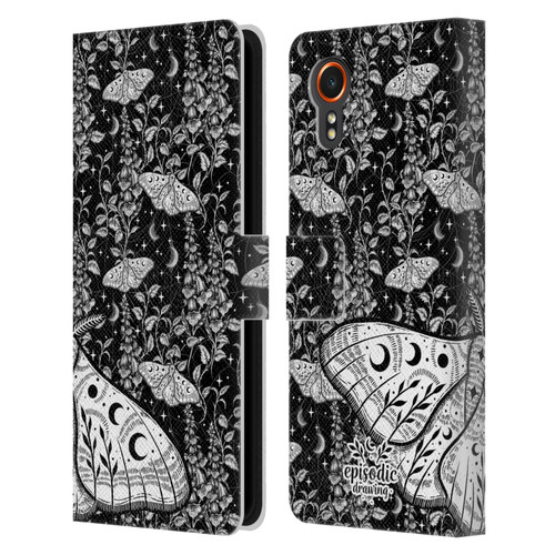 Episodic Drawing Moth Patterns White Leather Book Wallet Case Cover For Samsung Galaxy Xcover7 5G