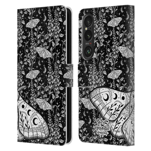 Episodic Drawing Moth Patterns White Leather Book Wallet Case Cover For Sony Xperia 1 VI 5G