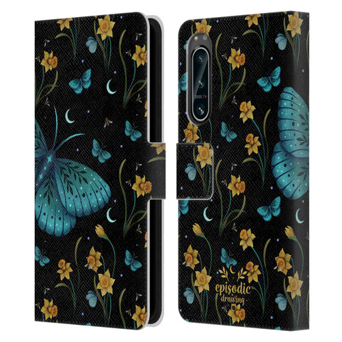 Episodic Drawing Moth Patterns Daffodil Flowers Leather Book Wallet Case Cover For Sony Xperia 5 IV