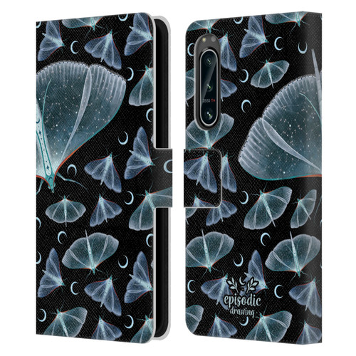 Episodic Drawing Moth Patterns Translucent Leather Book Wallet Case Cover For Sony Xperia 5 IV