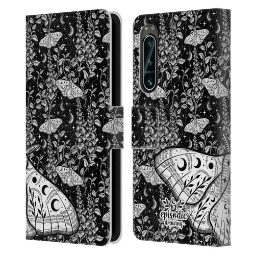 Episodic Drawing Moth Patterns White Leather Book Wallet Case Cover For Sony Xperia 5 IV