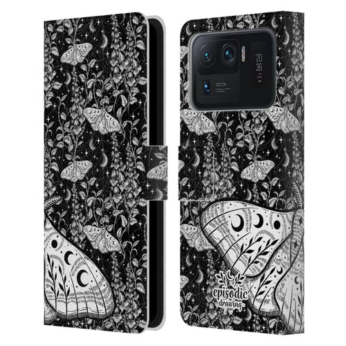 Episodic Drawing Moth Patterns White Leather Book Wallet Case Cover For Xiaomi Mi 11 Ultra