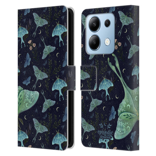 Episodic Drawing Moth Patterns Green Leather Book Wallet Case Cover For Xiaomi Redmi Note 13/13 Pro 5G