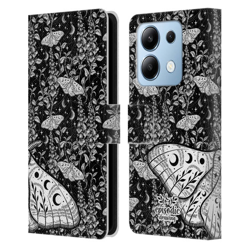 Episodic Drawing Moth Patterns White Leather Book Wallet Case Cover For Xiaomi Redmi Note 13/13 Pro 5G