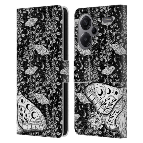 Episodic Drawing Moth Patterns White Leather Book Wallet Case Cover For Xiaomi Redmi Note 13 Pro Plus 5G