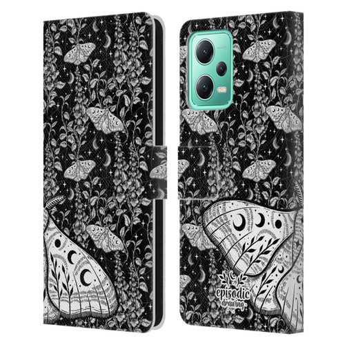 Episodic Drawing Moth Patterns White Leather Book Wallet Case Cover For Xiaomi Redmi Note 12 5G