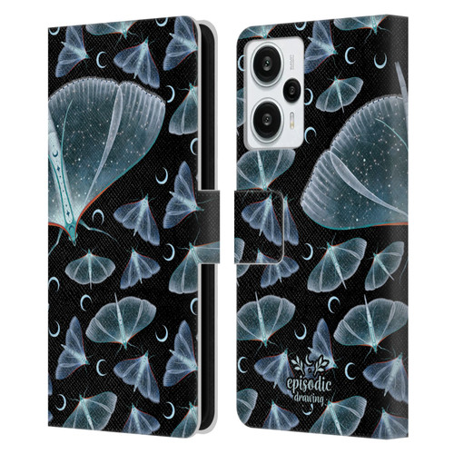 Episodic Drawing Moth Patterns Translucent Leather Book Wallet Case Cover For Xiaomi Redmi Note 12T