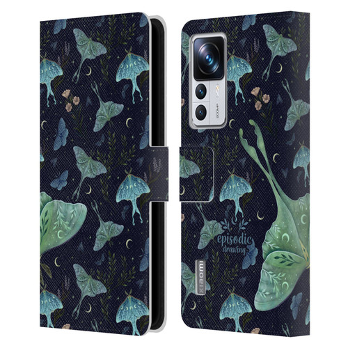 Episodic Drawing Moth Patterns Green Leather Book Wallet Case Cover For Xiaomi 12T Pro