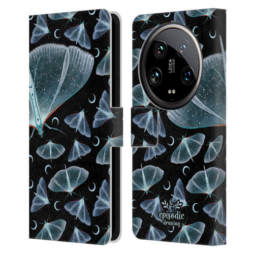 Episodic Drawing Moth Patterns Translucent Leather Book Wallet Case Cover For Xiaomi 14 Ultra