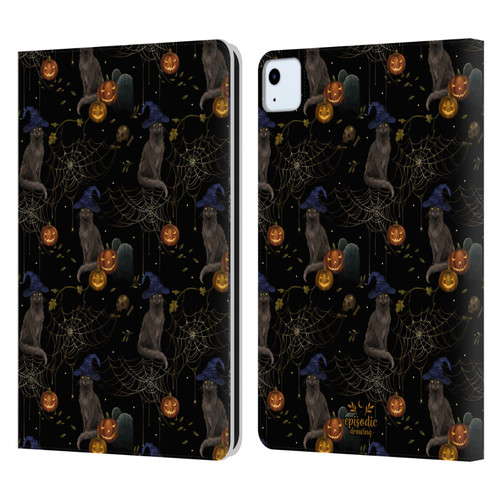 Episodic Drawing Spooky Patterns Cat's Halloween Hat Leather Book Wallet Case Cover For Apple iPad Air 11 2020/2022/2024