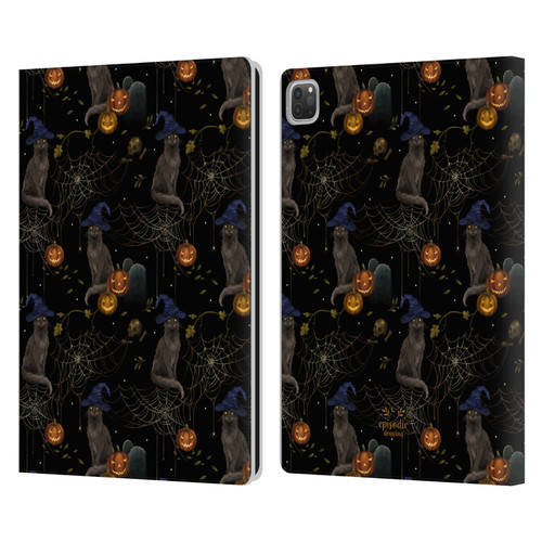 Episodic Drawing Spooky Patterns Cat's Halloween Hat Leather Book Wallet Case Cover For Apple iPad Pro 13 M4 2024