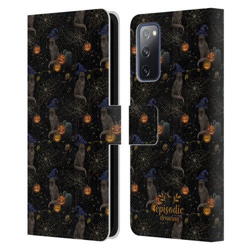 Episodic Drawing Spooky Patterns Cat's Halloween Hat Leather Book Wallet Case Cover For Samsung Galaxy S20 FE / 5G