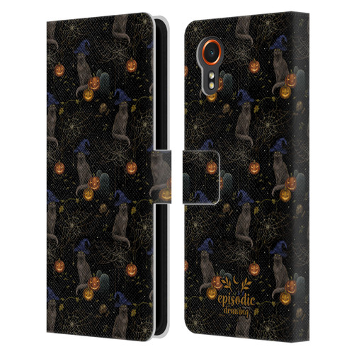 Episodic Drawing Spooky Patterns Cat's Halloween Hat Leather Book Wallet Case Cover For Samsung Galaxy Xcover7 5G