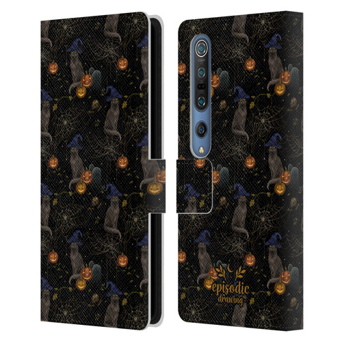 Episodic Drawing Spooky Patterns Cat's Halloween Hat Leather Book Wallet Case Cover For Xiaomi Mi 10 5G / Mi 10 Pro 5G