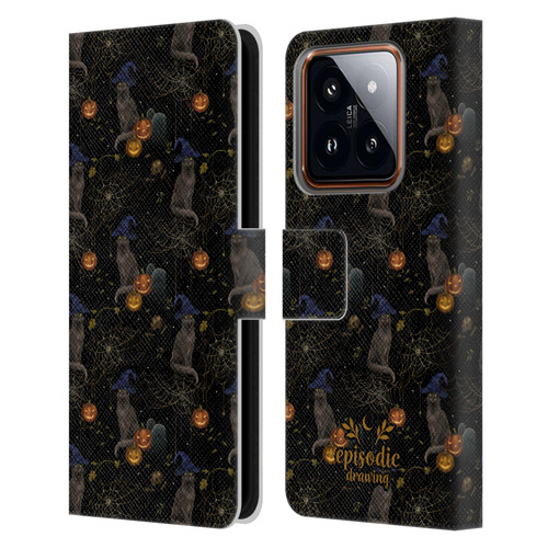 Episodic Drawing Spooky Patterns Cat's Halloween Hat Leather Book Wallet Case Cover For Xiaomi 14