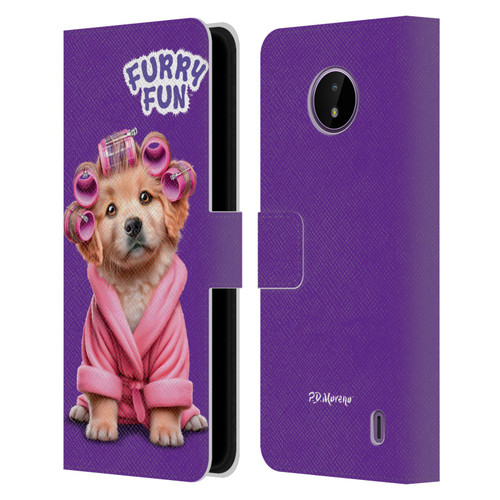 P.D. Moreno Furry Fun Artwork Puppy With Curlers Leather Book Wallet Case Cover For Nokia C10 / C20